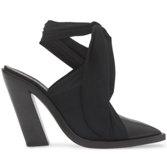 NWT Burberry Tillington Black Leather Ankle-Tie Point-Toe Bootie Pump Mule Heels - Picture 4 of 10